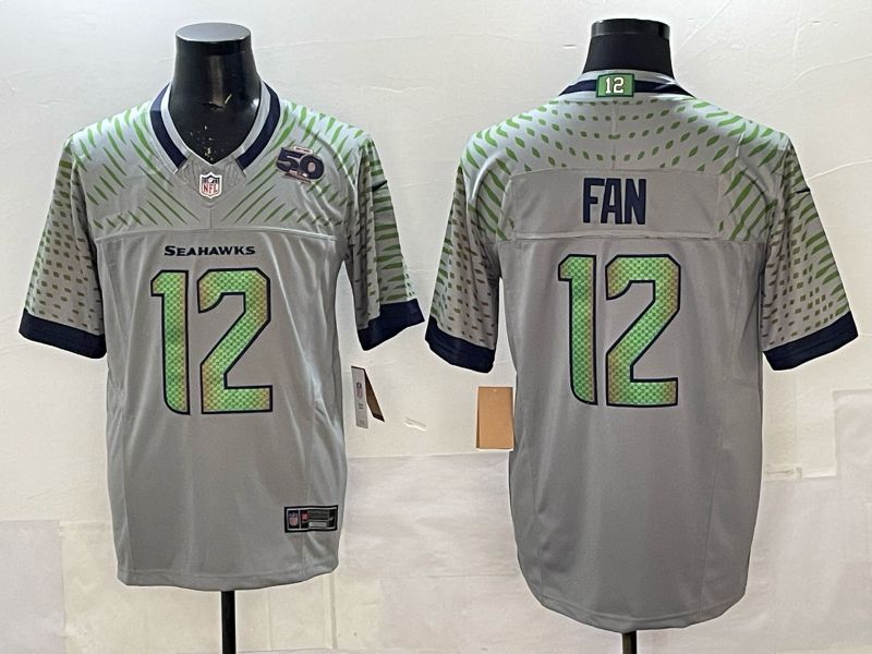 Men 2025 Seattle Seahawks #12 Fan grey 5th generation Throwback Nike Limited NFL Jersey style 011